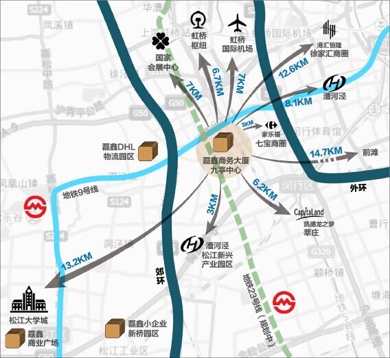 磊鑫大厦九亭中心商圈区位图